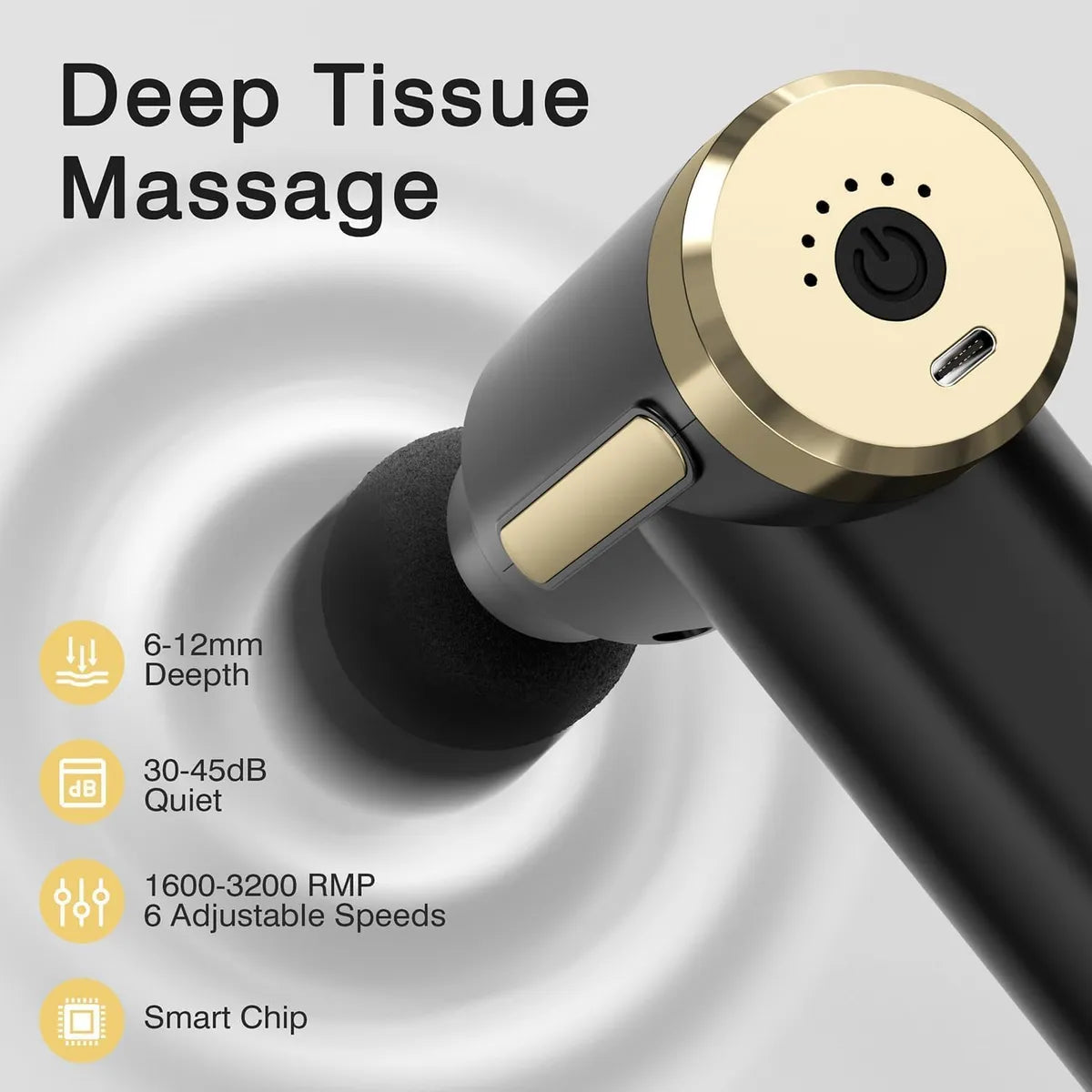 Rechargeable Mini Pro Massage Gun – Deep Tissue Handheld Massager with 6 Speeds & 4 Heads for Full Body Muscle Pain Relief