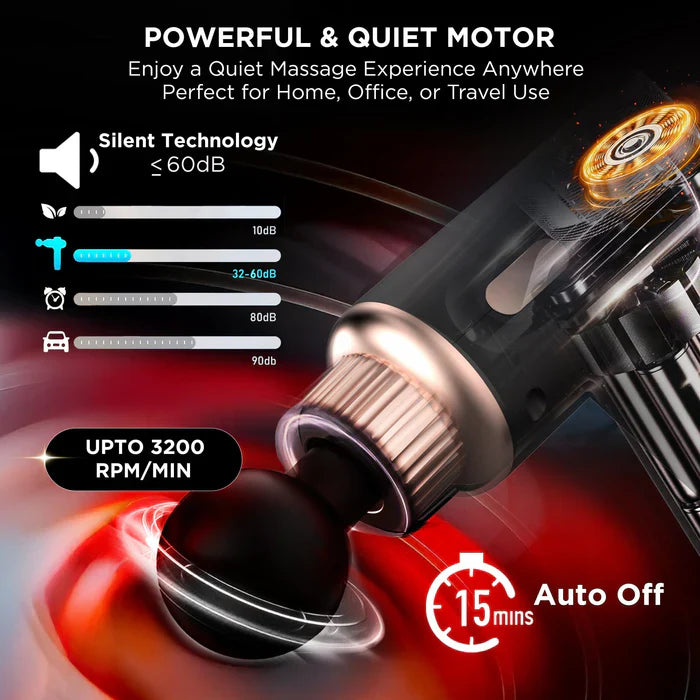 Rechargeable Mini Pro Massage Gun – Deep Tissue Handheld Massager with 6 Speeds & 4 Heads for Full Body Muscle Pain Relief