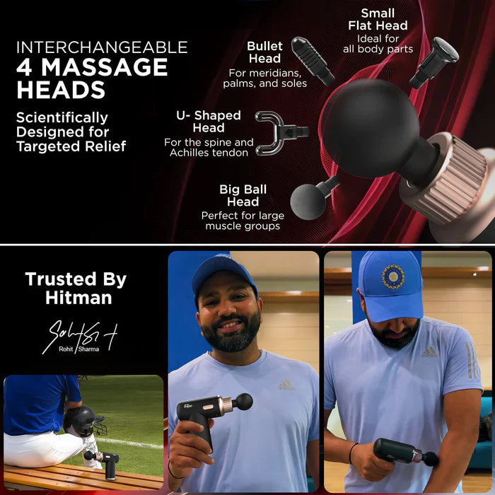 Rechargeable Mini Pro Massage Gun – Deep Tissue Handheld Massager with 6 Speeds & 4 Heads for Full Body Muscle Pain Relief